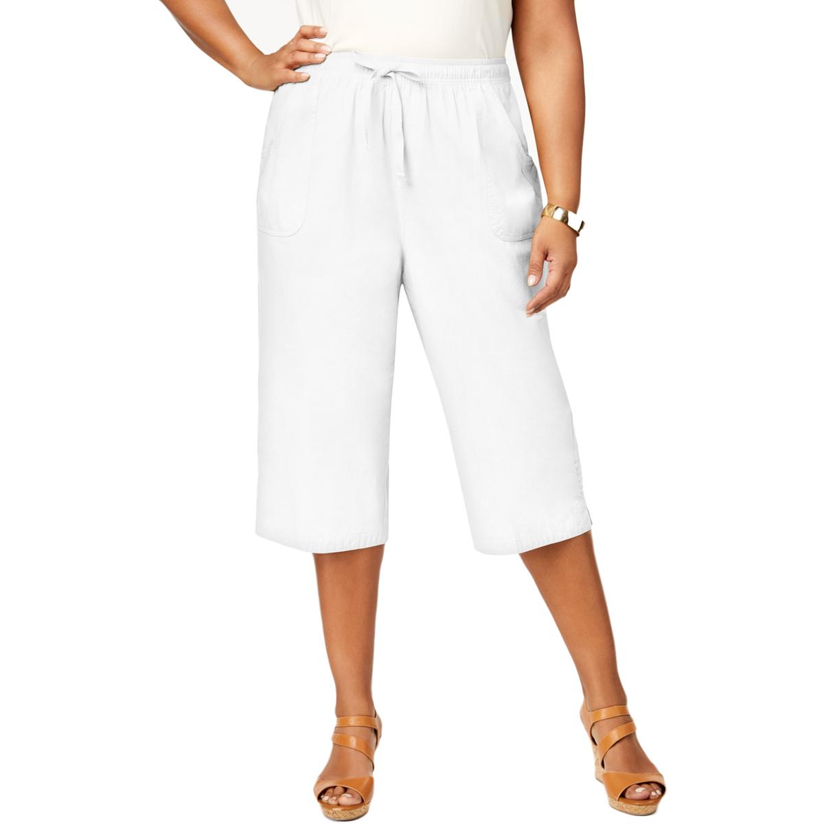 Karen Scott Womens White Cotton Comfort Waist Capri Pants Plus 0X BHFO ...
