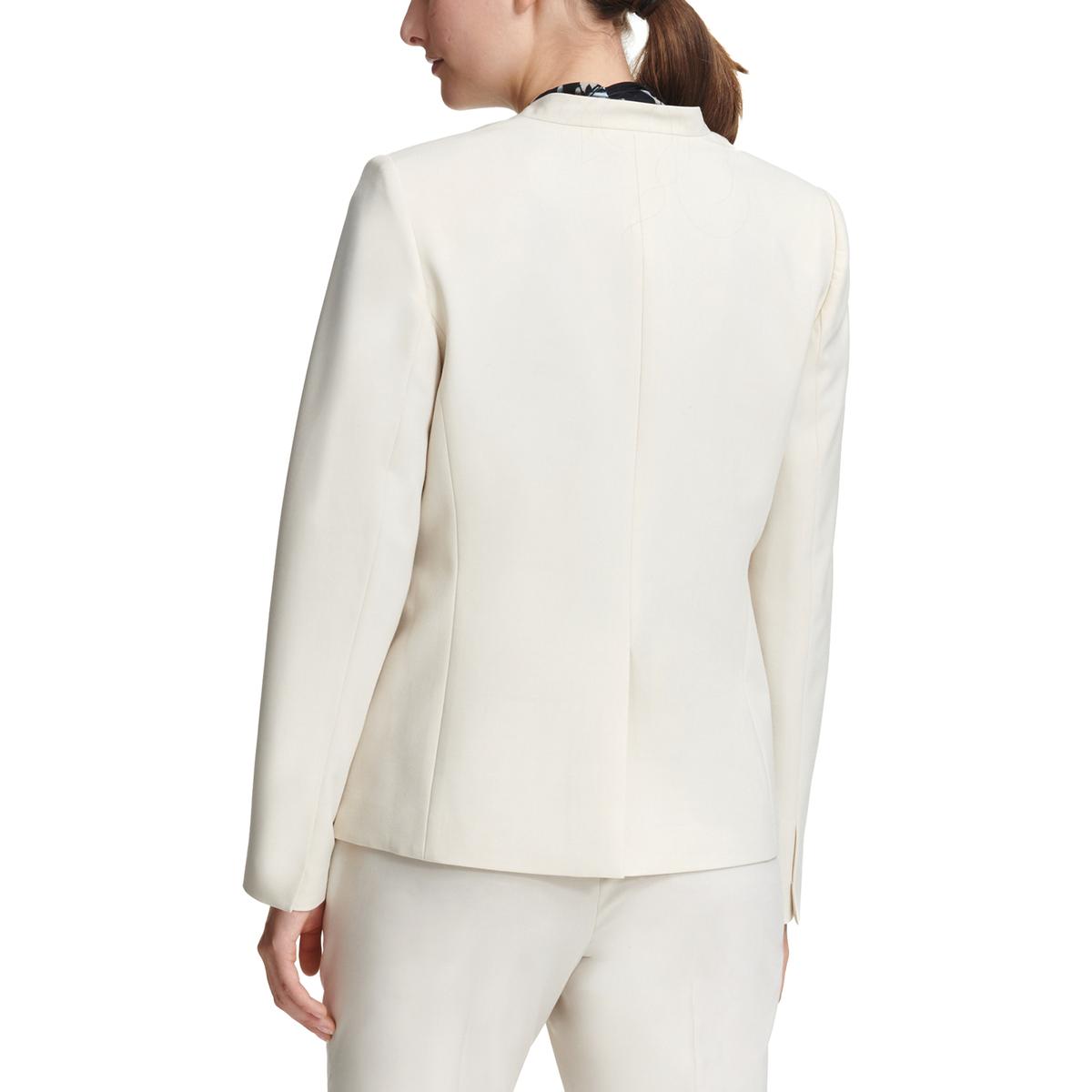 DKNY Womens Beige One-Button Professional Collarless Blazer Jacket 14 ...