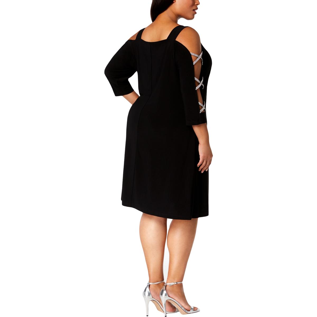 MSK Women Womens Black Cold Shoulder Rhinestone Shift Dress Plus 3X ...