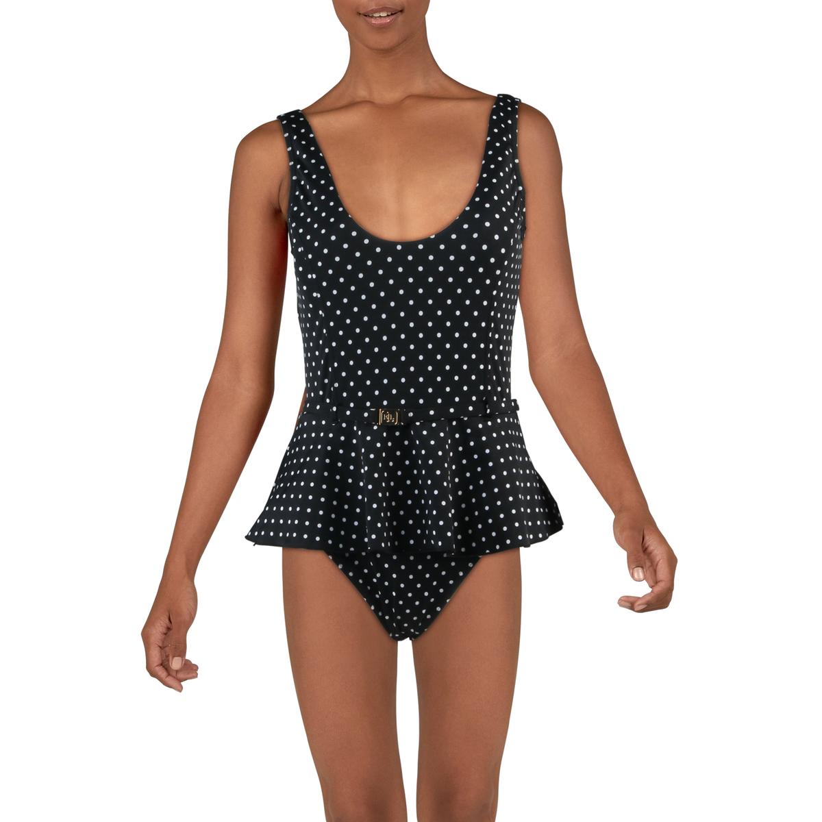 Lauren Ralph Lauren Womens B W Polka Dot Skirted One Piece Swimsuit Bhfo Ebay