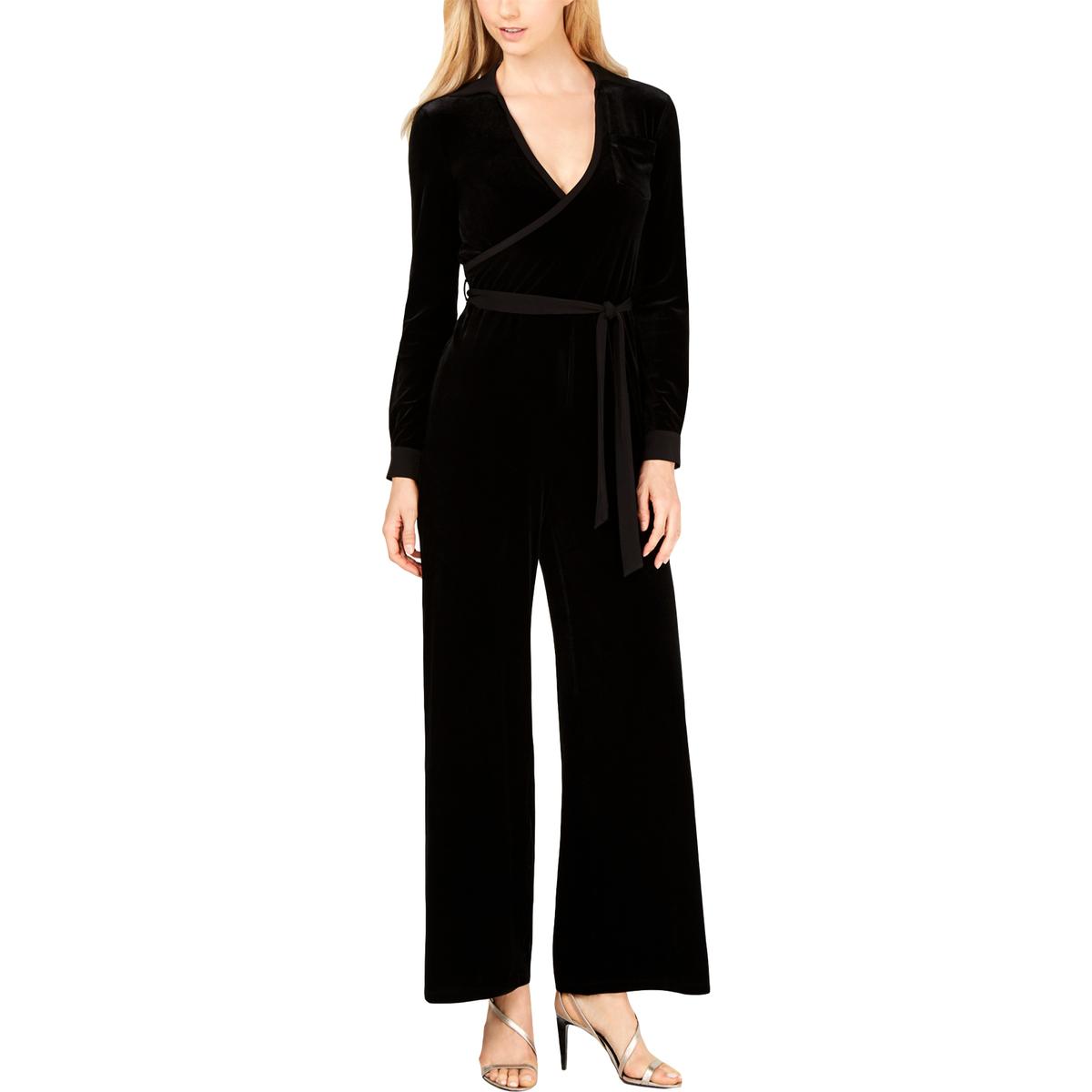 Calvin Klein Womens Black Velvet Surplice Party Jumpsuit 12 BHFO 2650 ...