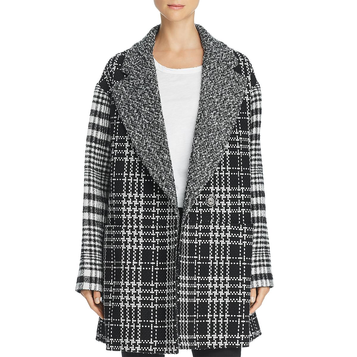 French Connection Womens B/W Plaid Casual Outerwear Midi Coat Jacket M ...