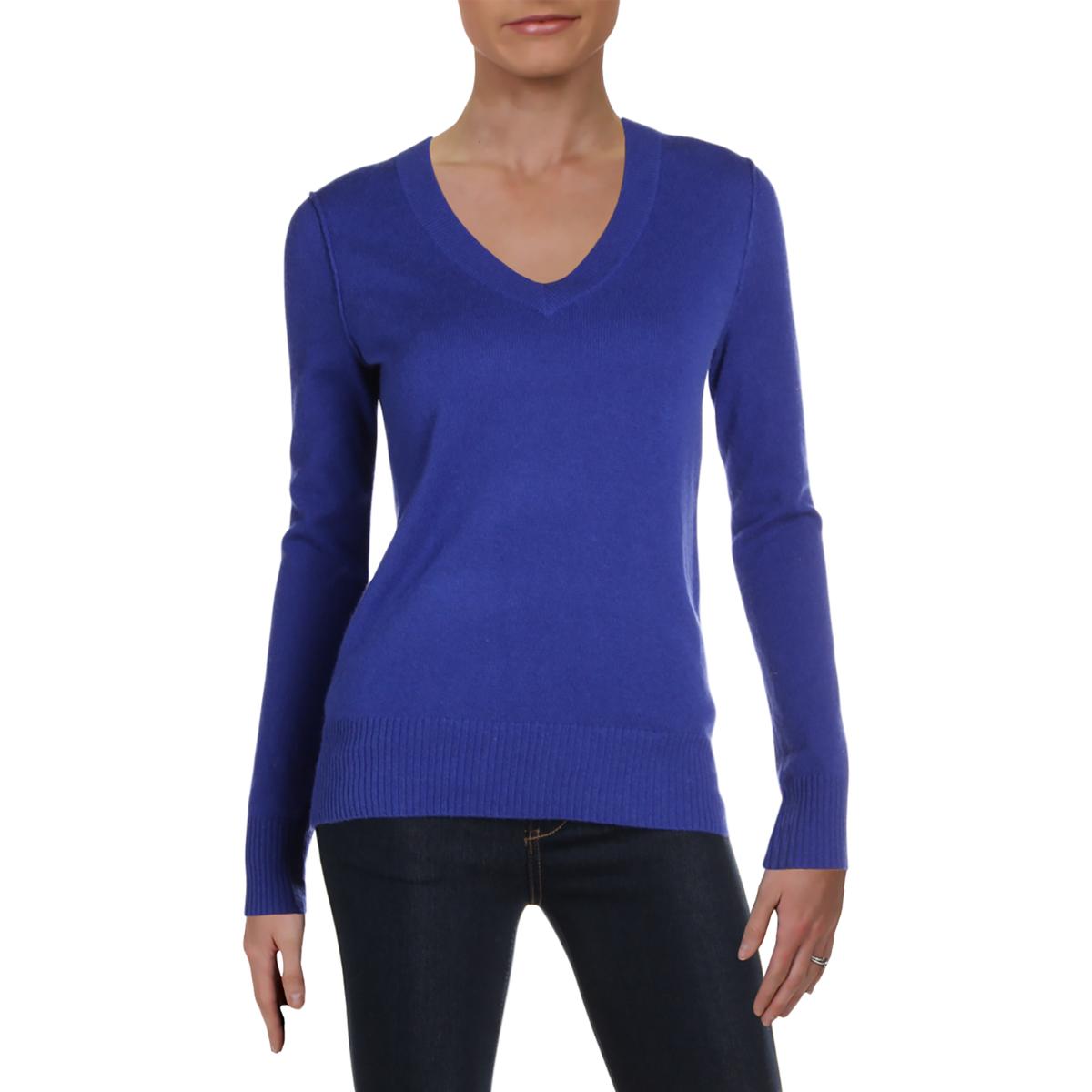 Aqua Womens Blue Cashmere V-Neck Long Sleeve Pullover Sweater Top XS ...