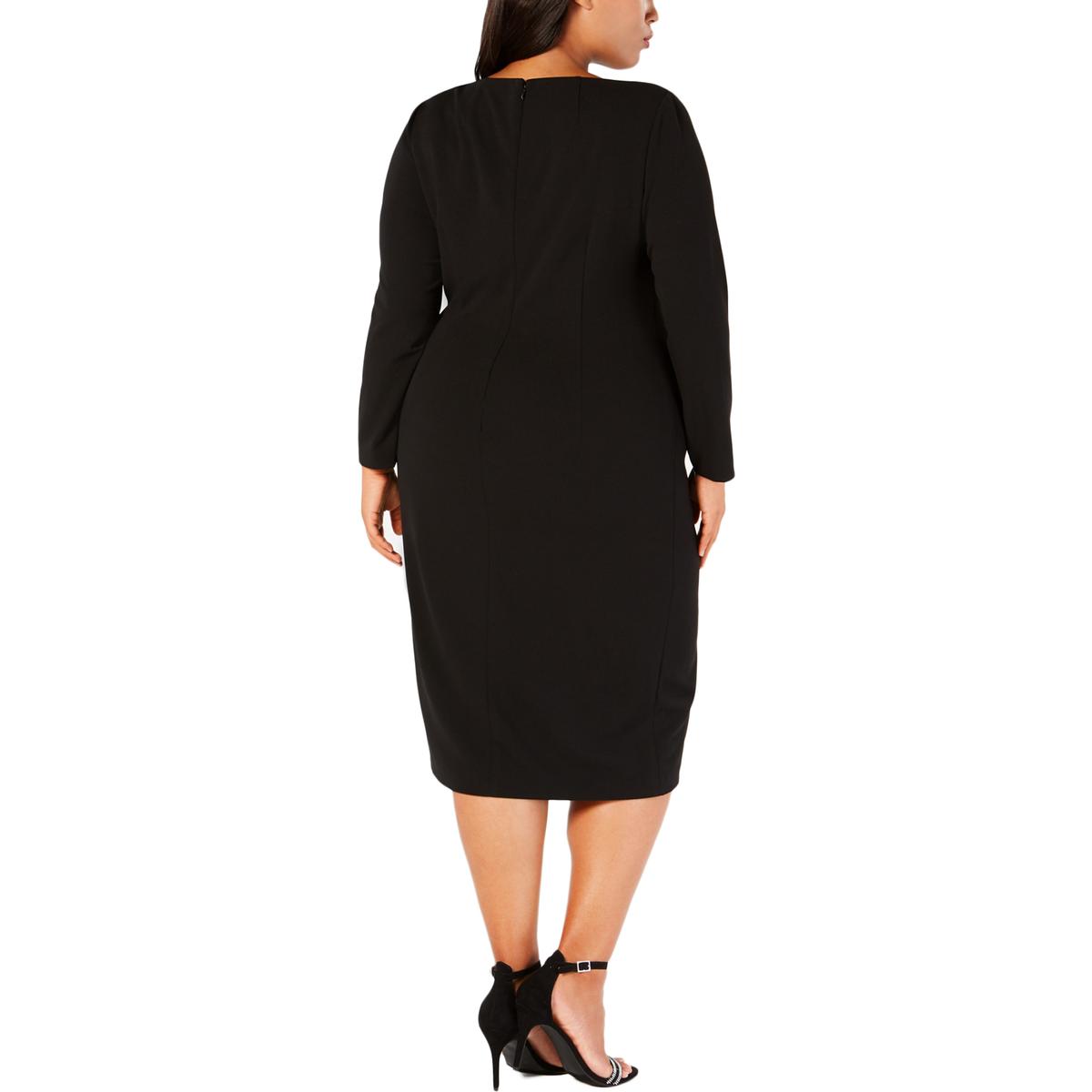 Calvin Klein Womens Black Long Sleeves Curvy Sheath Dress Plus 18W BHFO ...