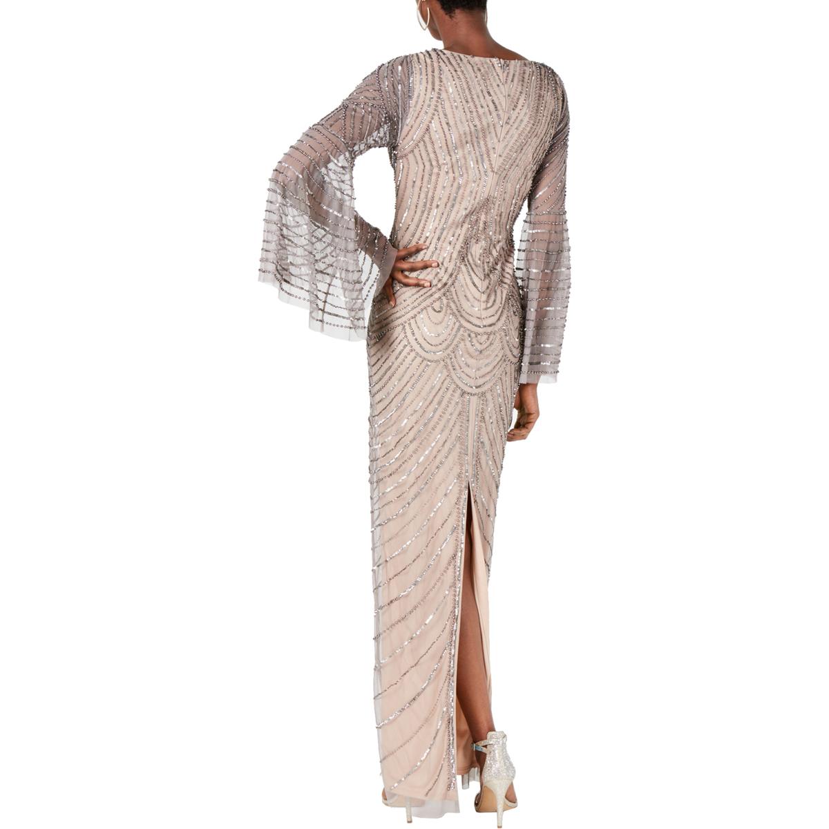 Adrianna Papell Womens Gray Mesh Embellished Evening Dress Gown 2 BHFO ...