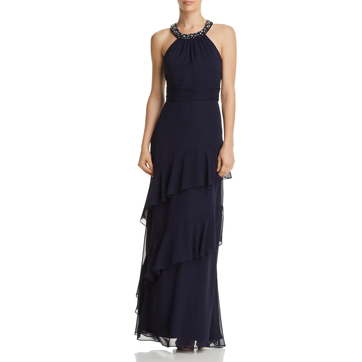 Eliza J Womens Navy Embellished Halter Prom Formal Dress Gown 8 BHFO ...