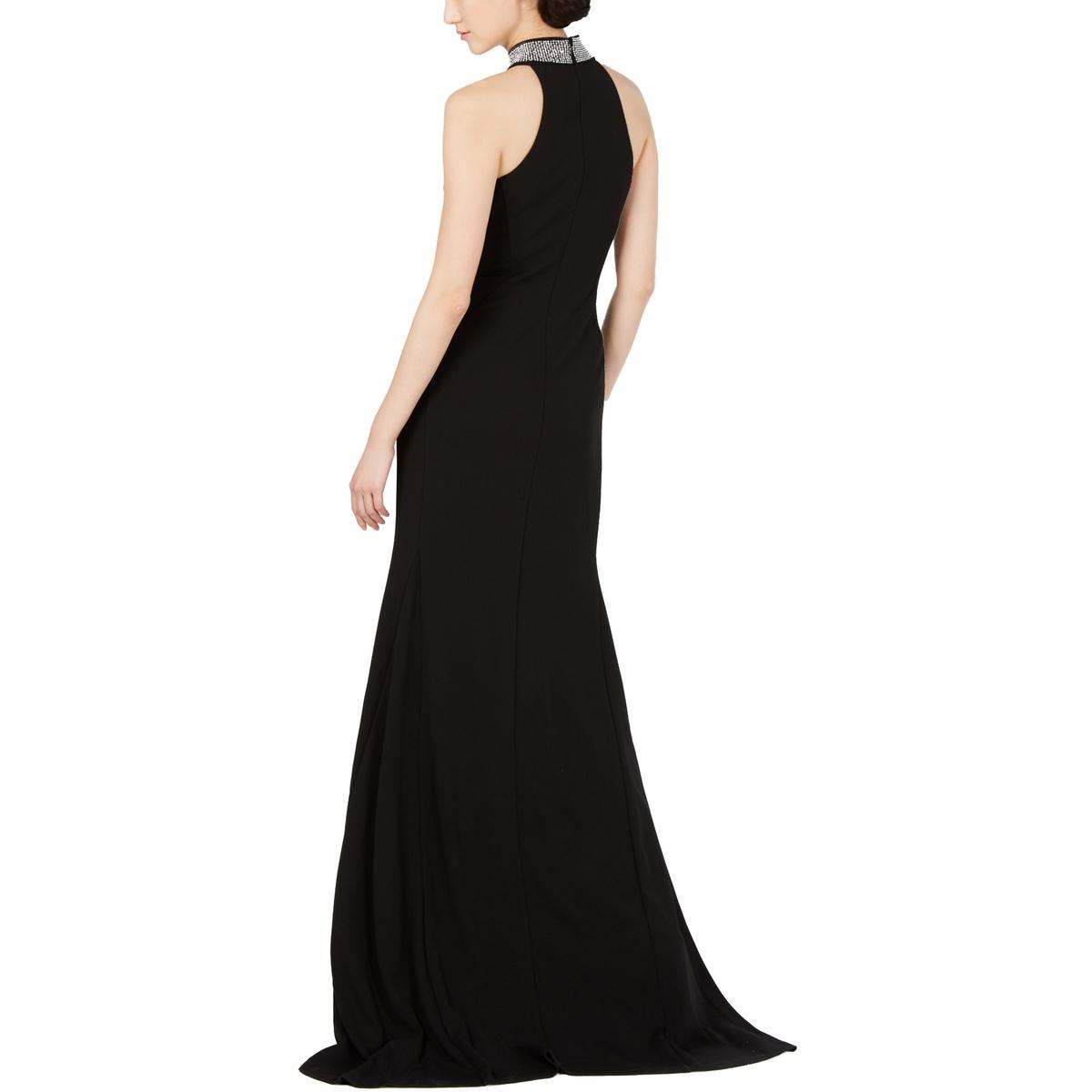 Calvin Klein Womens Black Embellished Halter-Neck Evening Dress Gown 2 ...