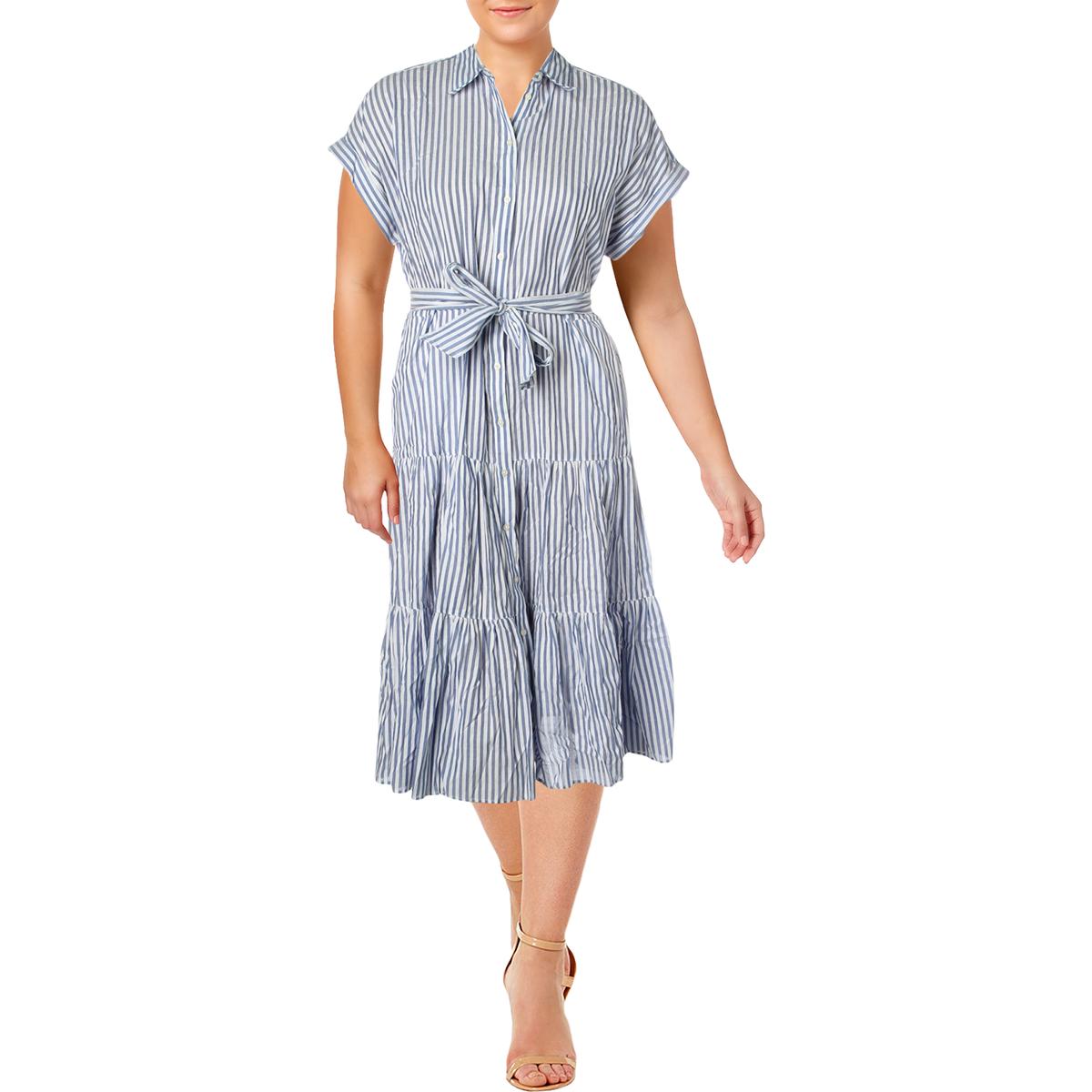 Lauren Ralph Lauren Womens Vilma Blue Midi Striped Shirtdress Plus 20W ...