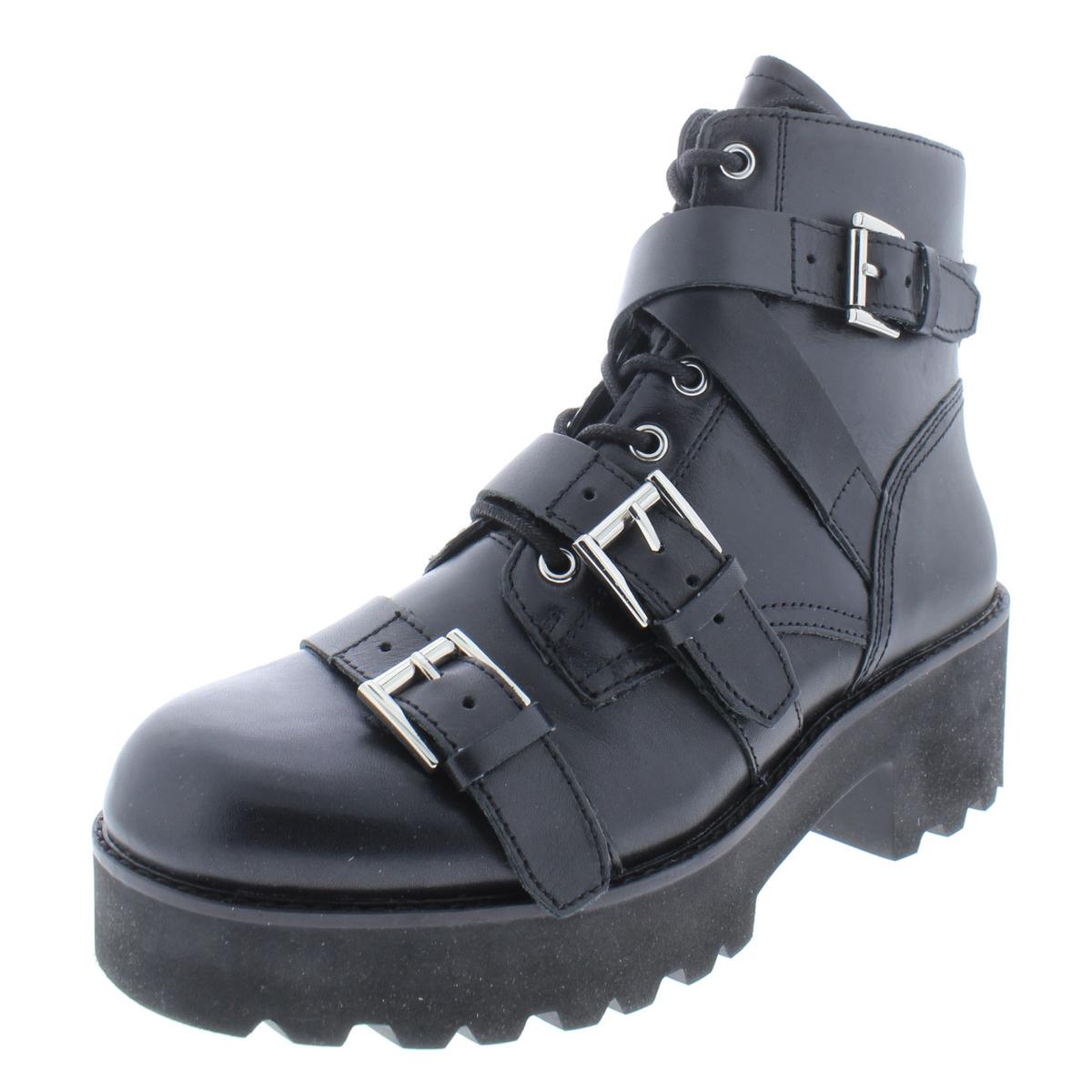 ASH Womens Razor Black Leather Ankle Booties Platforms 38 Medium (B,M