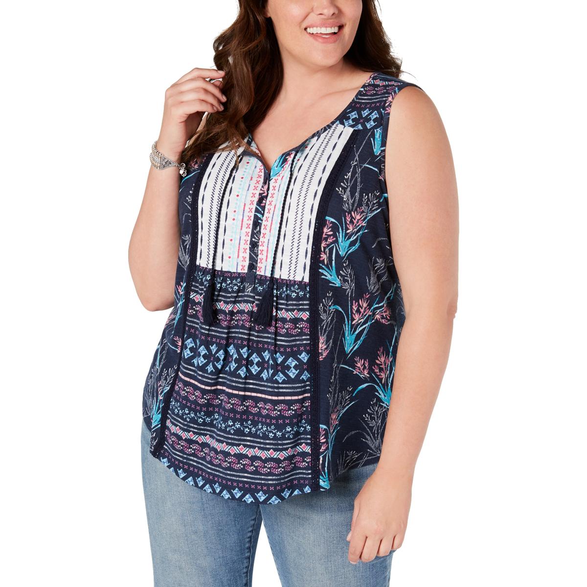 Style & Co. Womens Navy Boho Sleeveless Peasant Top Shirt Plus 2X BHFO ...