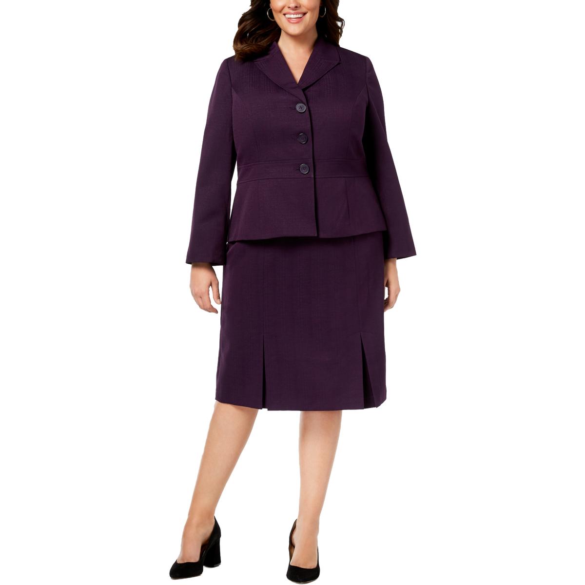 Le Suit Womens Purple Professional Crepe Textured Skirt Suit Plus 24W ...