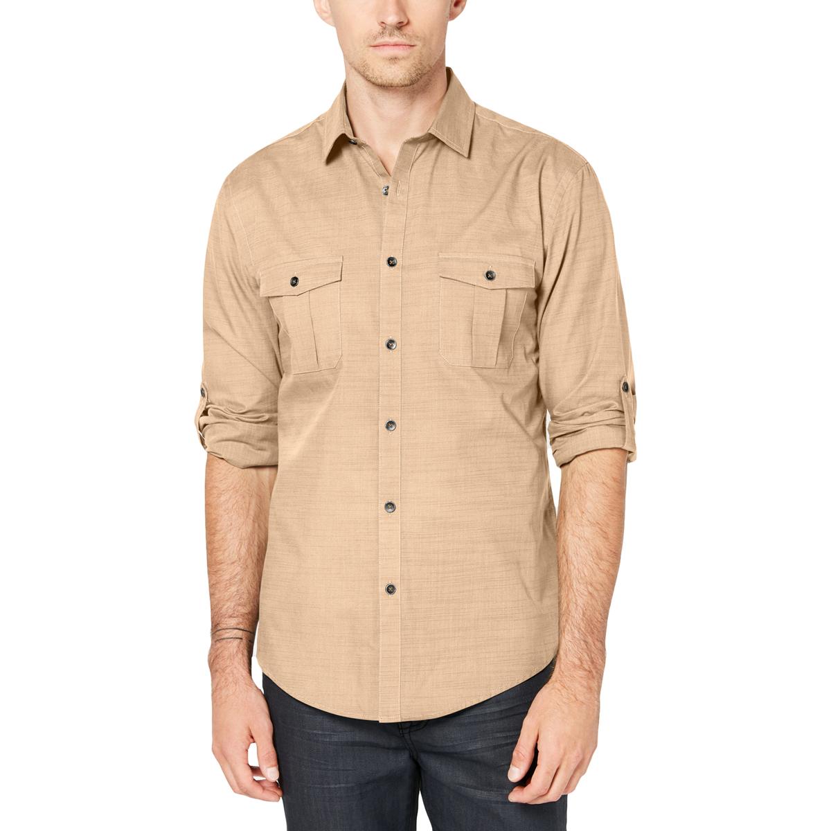 Alfani Mens Tan Collared Long Sleeve Top Button-Down Shirt XXL BHFO ...