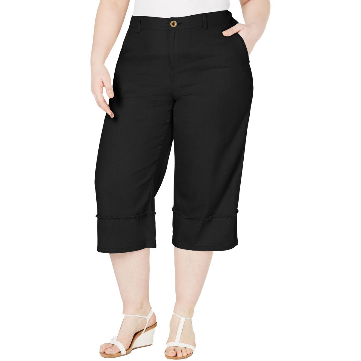 Style & Co. Womens Black Mid Rise Wide Leg Cropped Pants Plus 24W BHFO