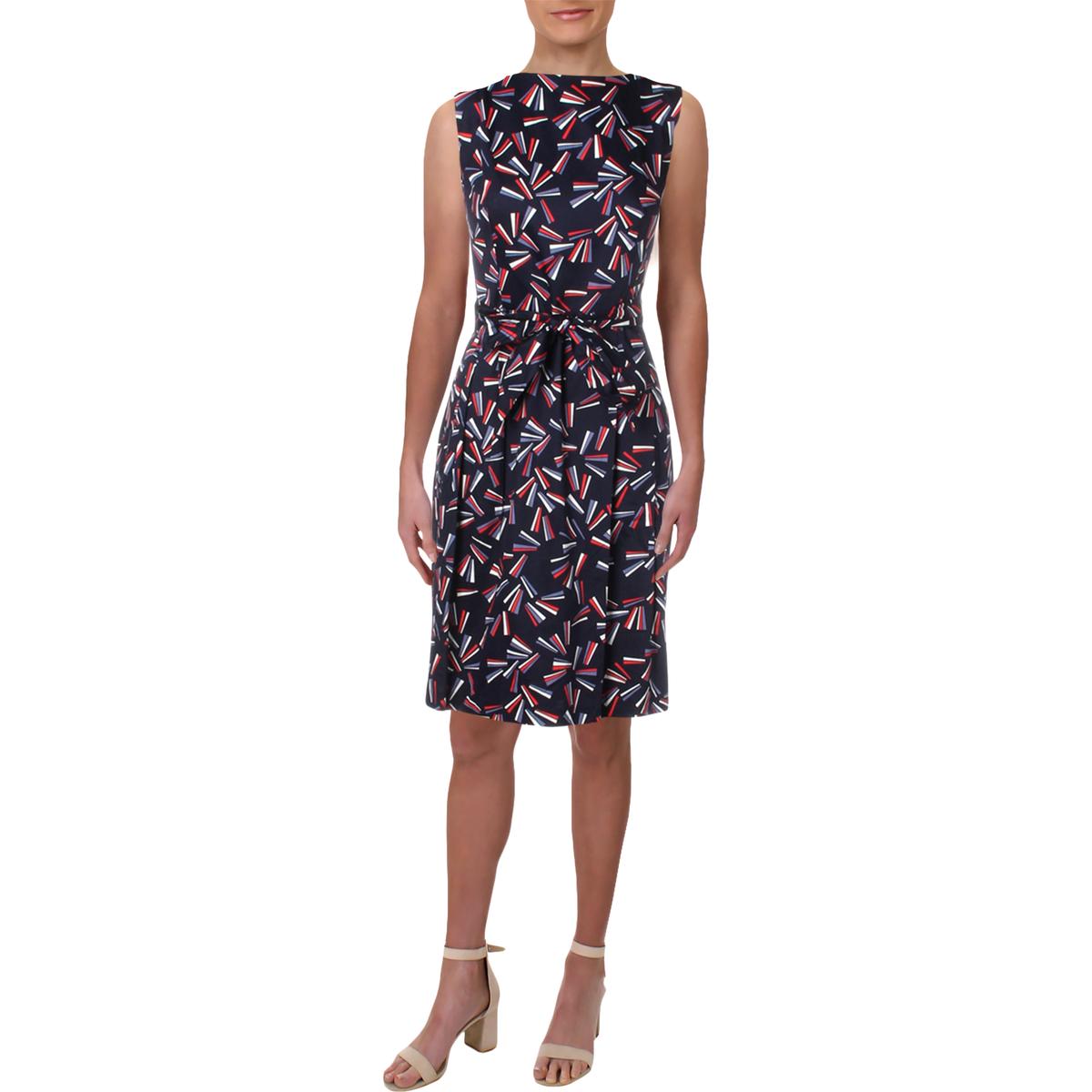 Anne Klein Womens Navy Printed Boat Neck A-Line Wear to Work Dress 10 ...