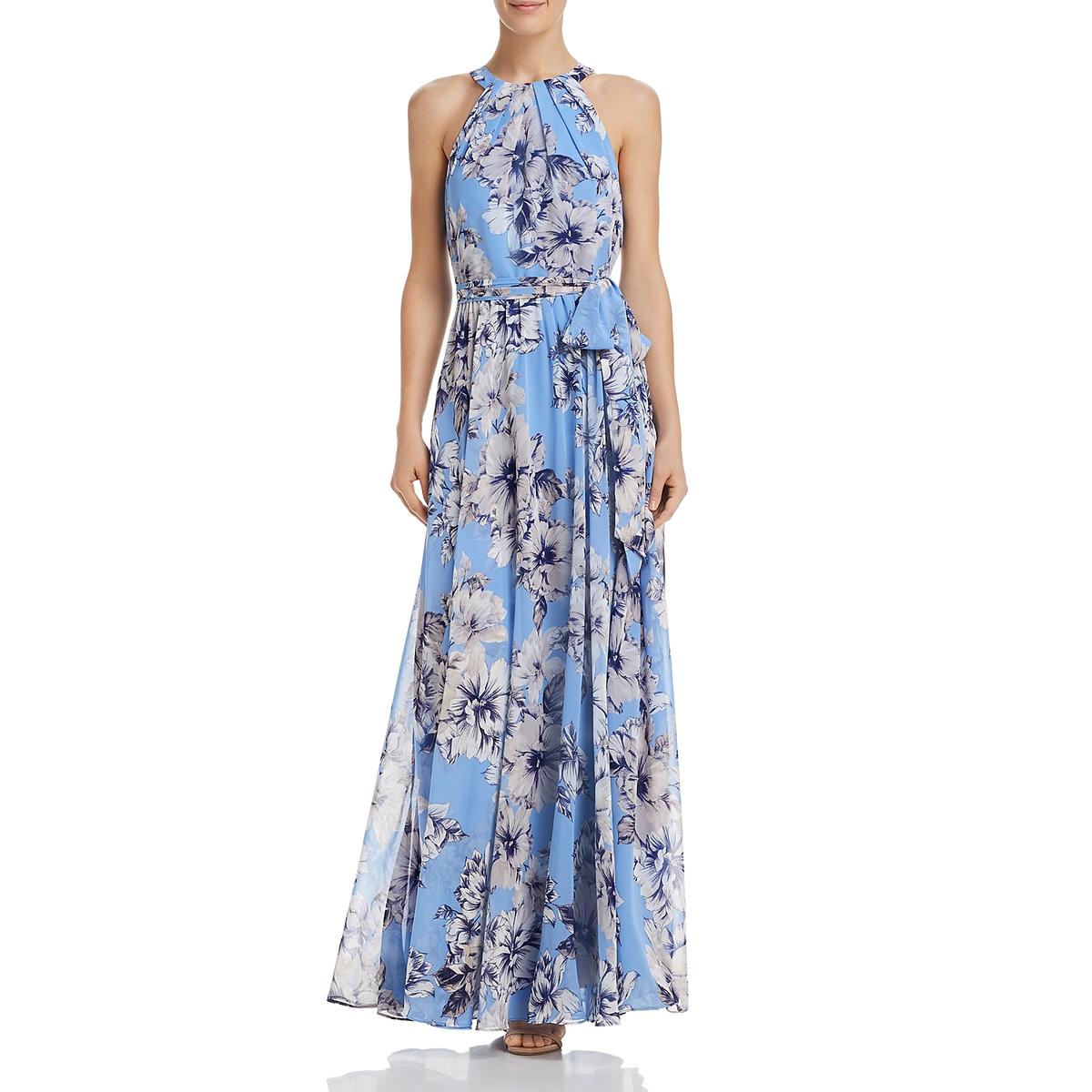 Eliza J Womens Blue Floral Print Halter Party Maxi Dress 14 BHFO 6389 ...