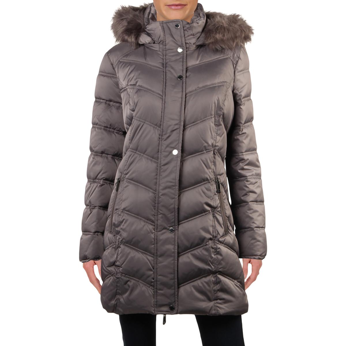 Kenneth Cole New York Womens Gray Winter Midi Puffer Coat Outerwear S ...