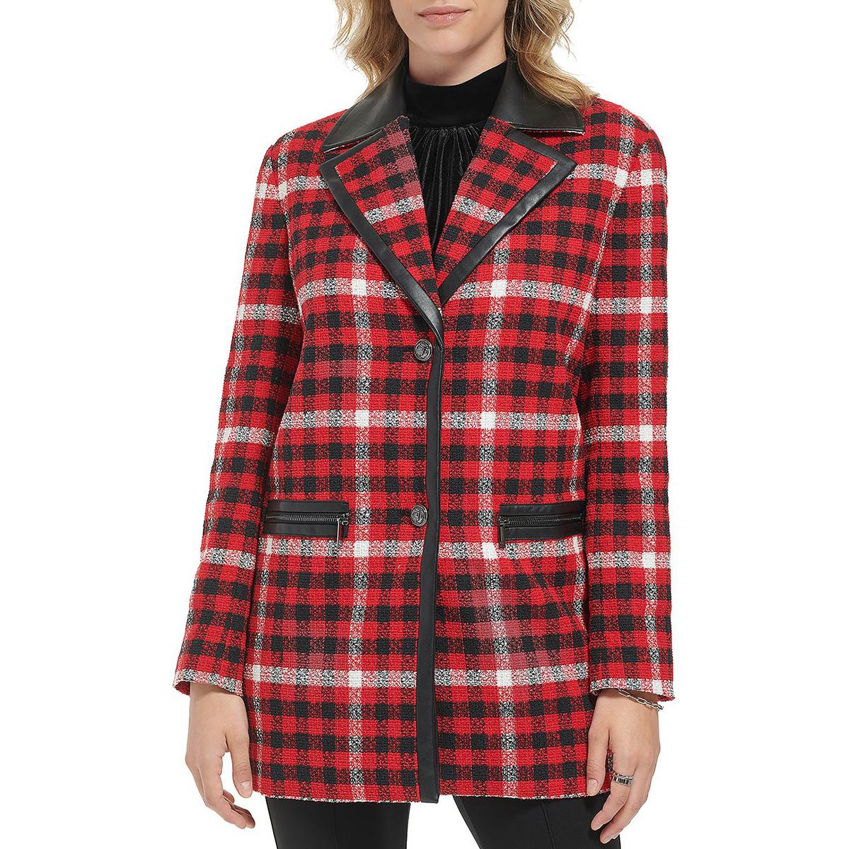 Karl Lagerfeld Paris Womens Plaid Work Wear Two Button Blazer