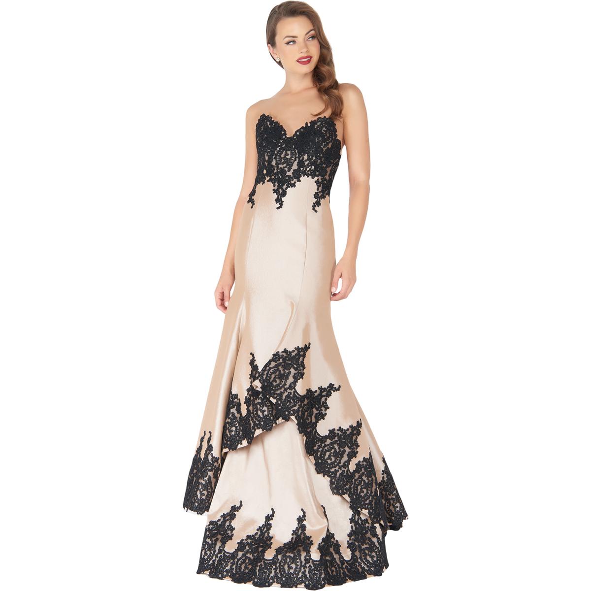 Mac Duggal Womens Beige Prom Lace Applique Evening Dress Gown 0 BHFO