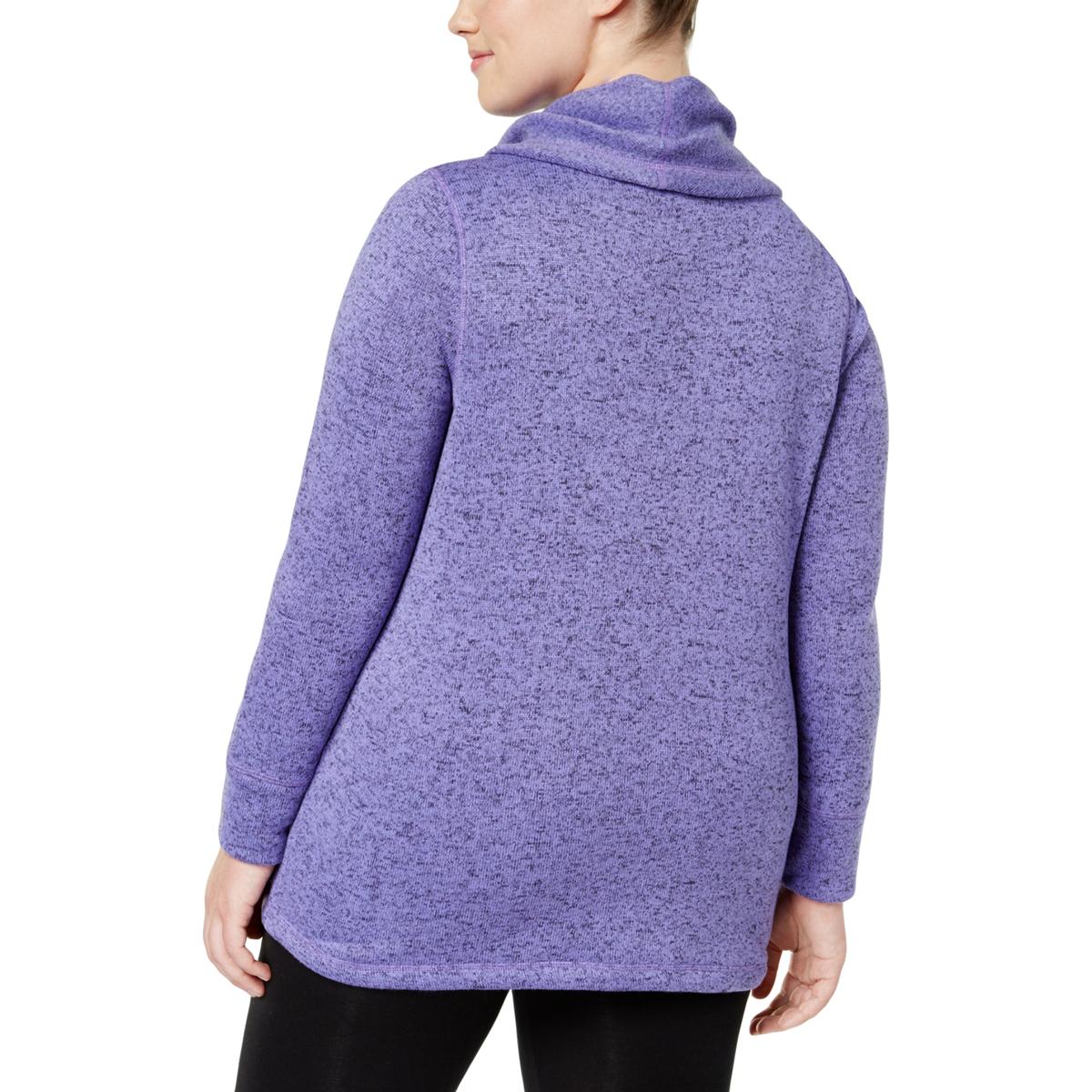Ideology Womens Purple Fleece Cowl Neck Pullover Top Athletic Plus 1X