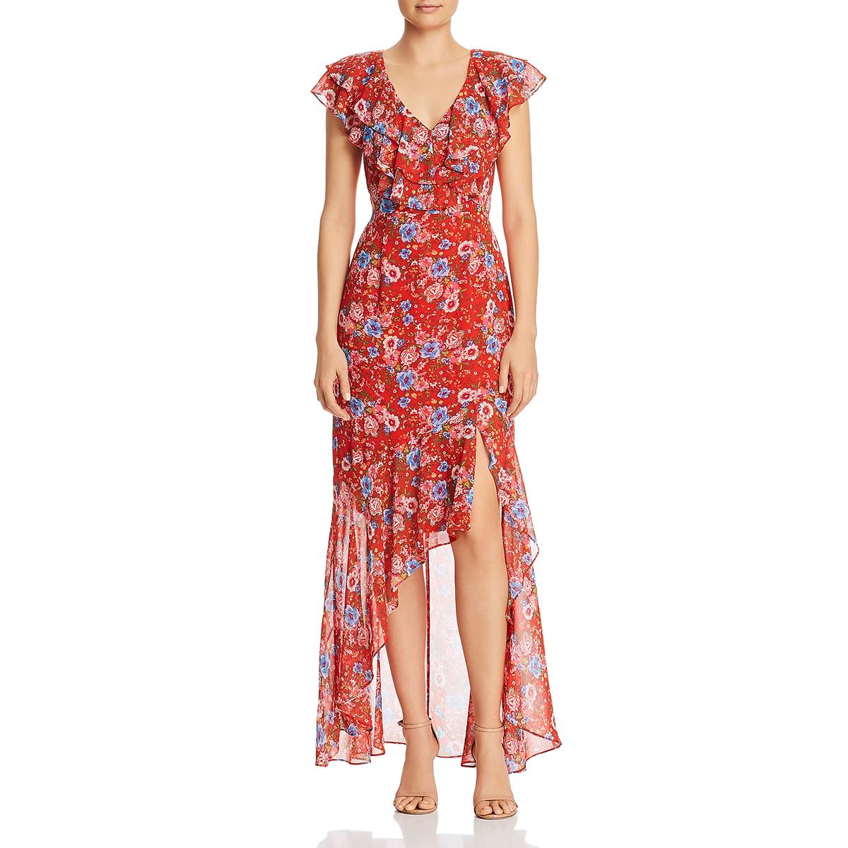 WAYF Womens Levani Red Ruffled Floral Hi-Low Midi Dress S BHFO 2892 | eBay