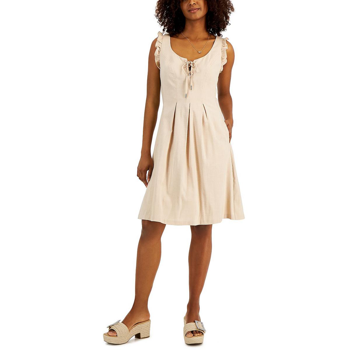 INC Womens Box Pleat Above Knee Flutter Sleeve Fit & Flare Dress BHFO 0921