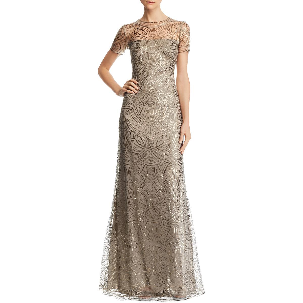 Tadashi Shoji Womens Gold Lace Sequined Formal Evening Dress Gown 6 ...