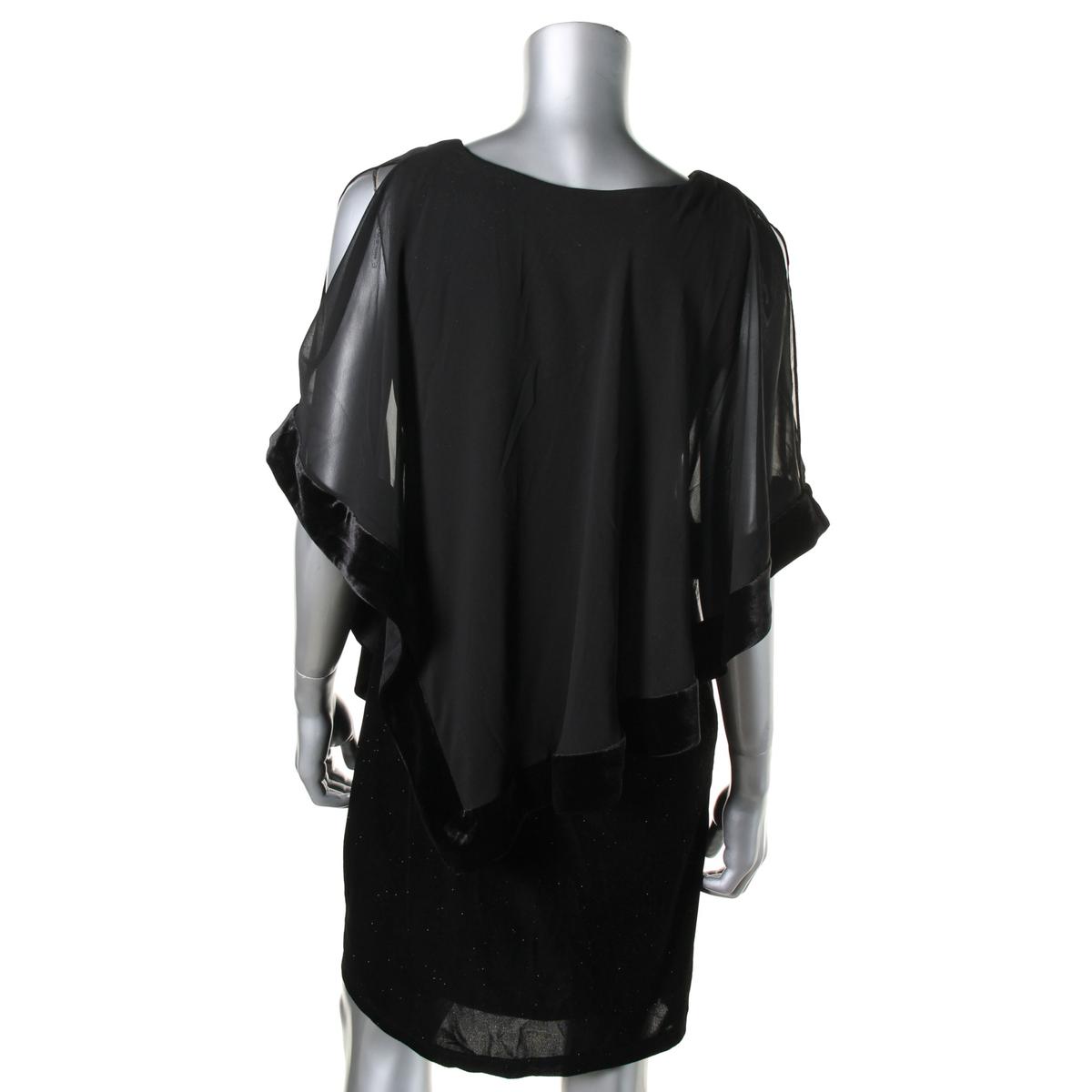MSK Womens Black Glitter Velvet KneeLength Capelet Dress 6 BHFO 2954