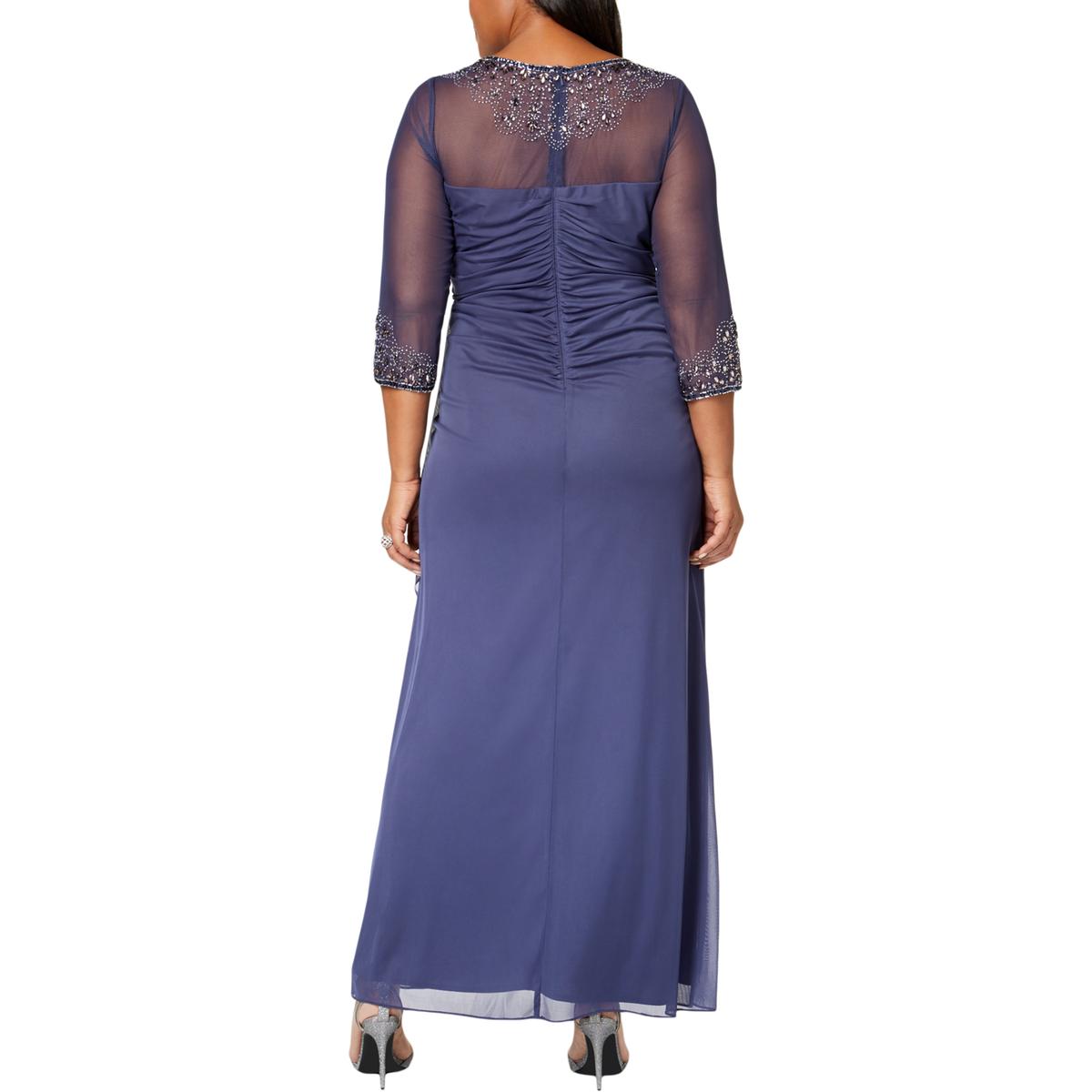 Alex Evenings Womens Blue Embellished Evening Dress Gown Plus 18W BHFO ...