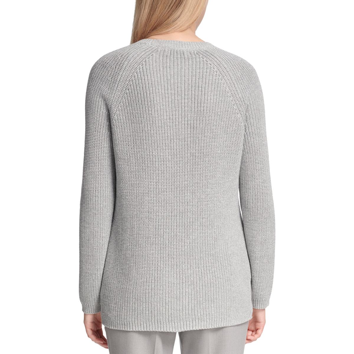 Calvin Klein Womens Gray Metallic Ribbed Trim Pullover Sweater Top L ...