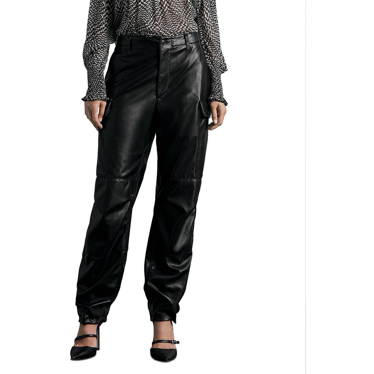 Rag & Bone Womens Sands Black Faux Leather High Waist Cargo Pants 12 BHFO 3962