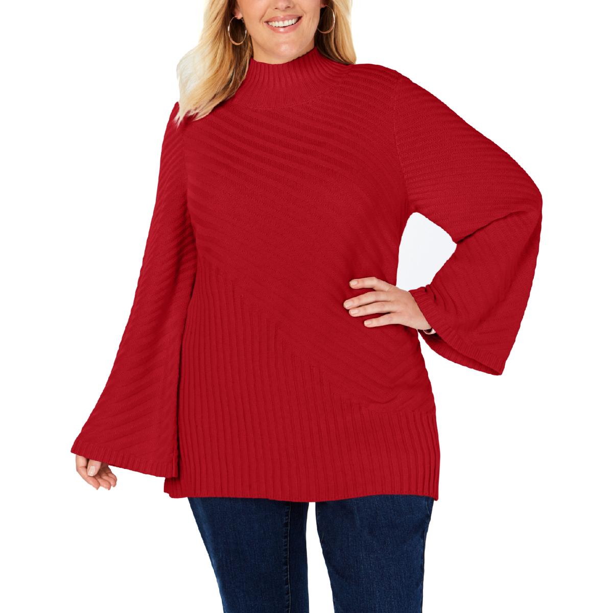 Charter Club Womens Red Mock Neck Bell Sleeves Pullover Sweater Top 3X ...