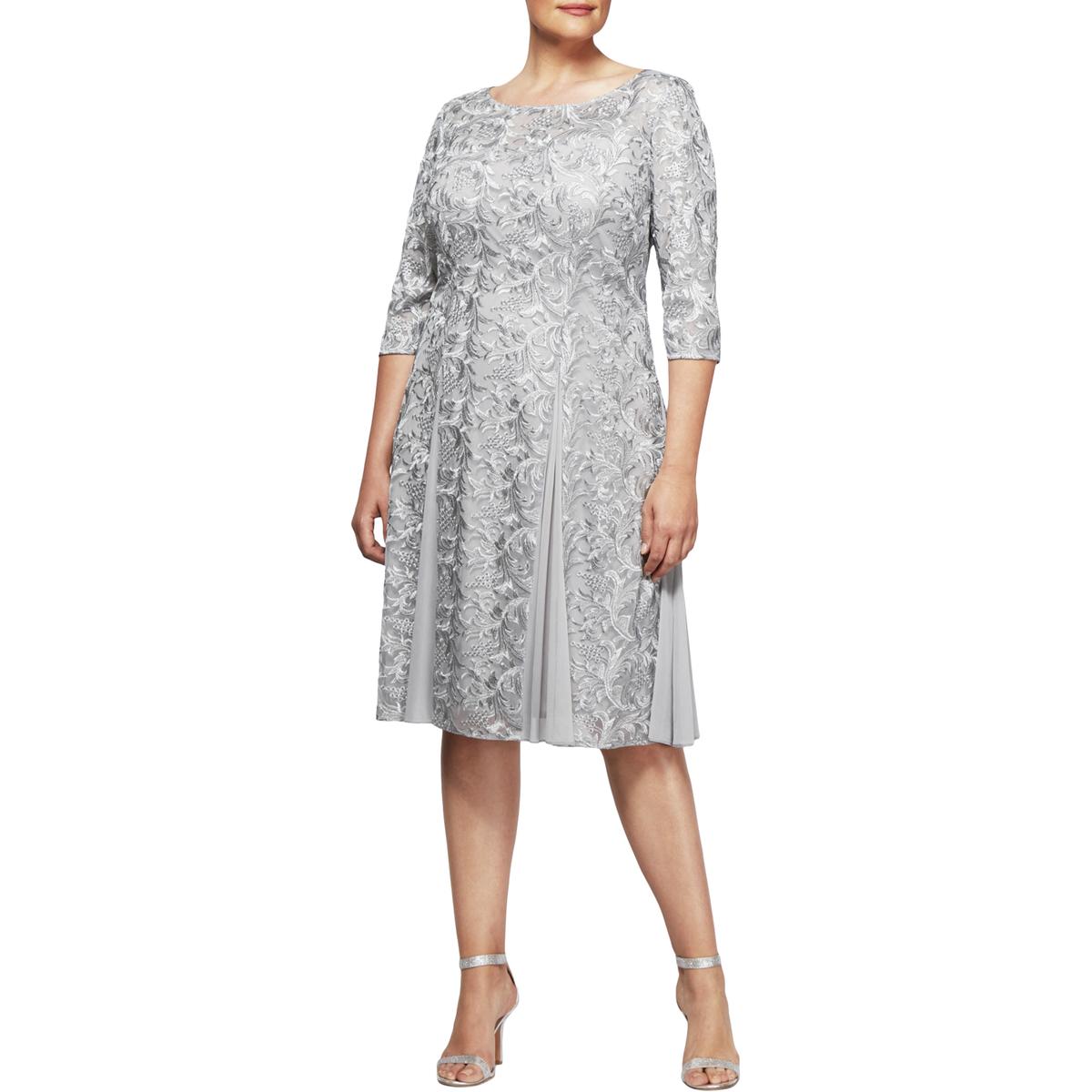 Alex Evenings Womens Silver Floral Special Occasion Dress Plus 16W BHFO ...
