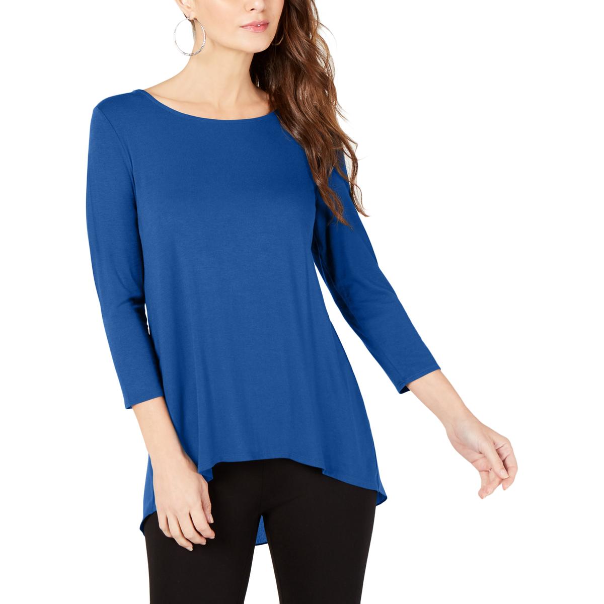 Alfani Womens Blue Mixed Media 3/4 Sleeves Tee Pullover Top Shirt XL ...