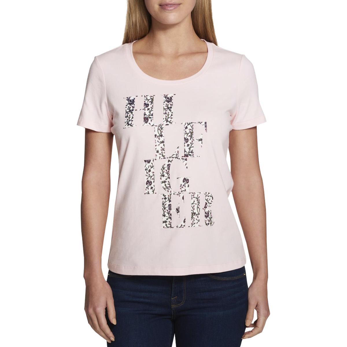 Tommy Hilfiger Womens Pink Short Sleeves Casual Logo T-Shirt Top XL BHFO 1979 | eBay