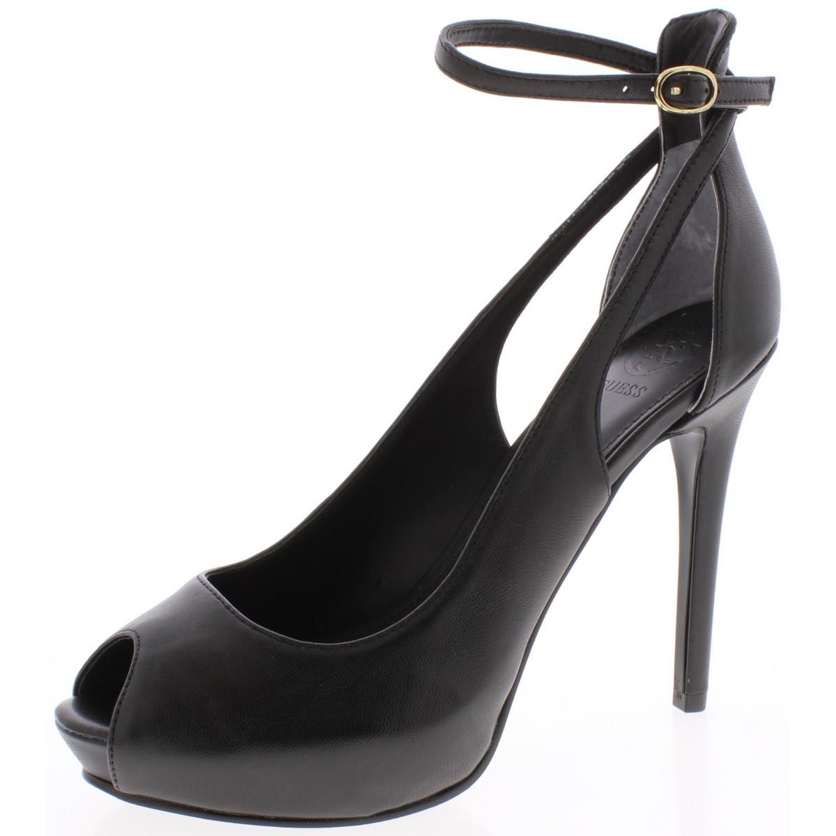 Guess Womens Holie Black Leather Peep-Toe Heels Shoes 8.5 Medium (B,M ...