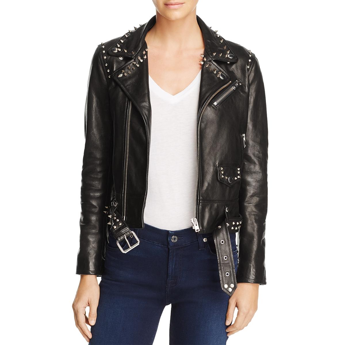 IRO. Jeans Womens Black Lamb Leather Studded Motorcycle Jacket Coat 40 ...