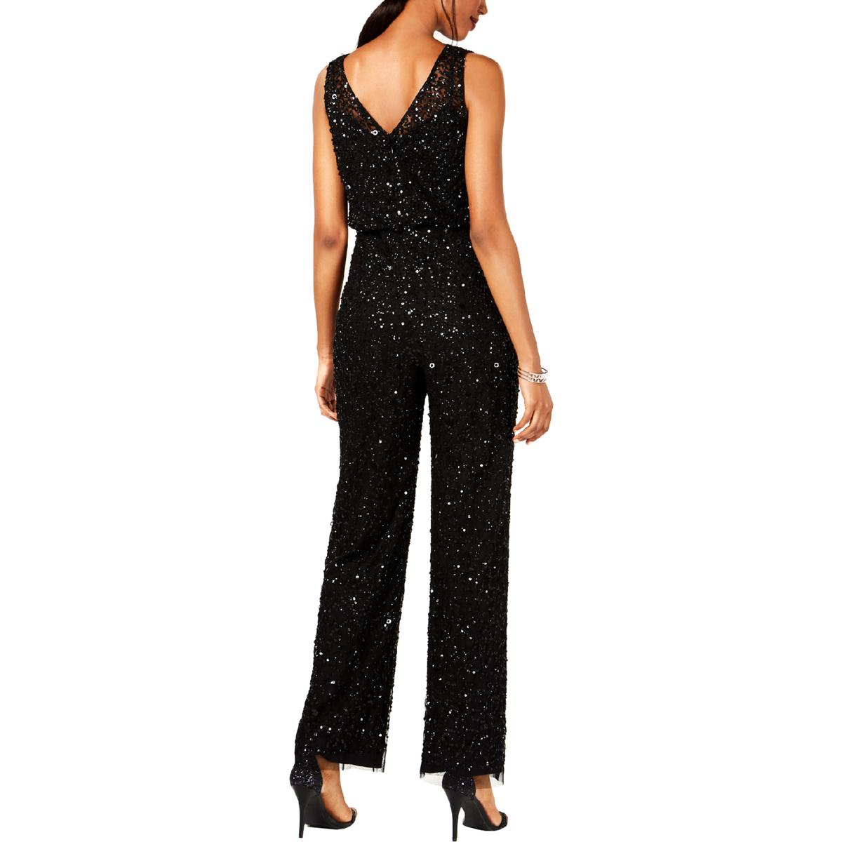Adrianna Papell Womens Black Sequined Blouson Dressy Jumpsuit 2 BHFO ...