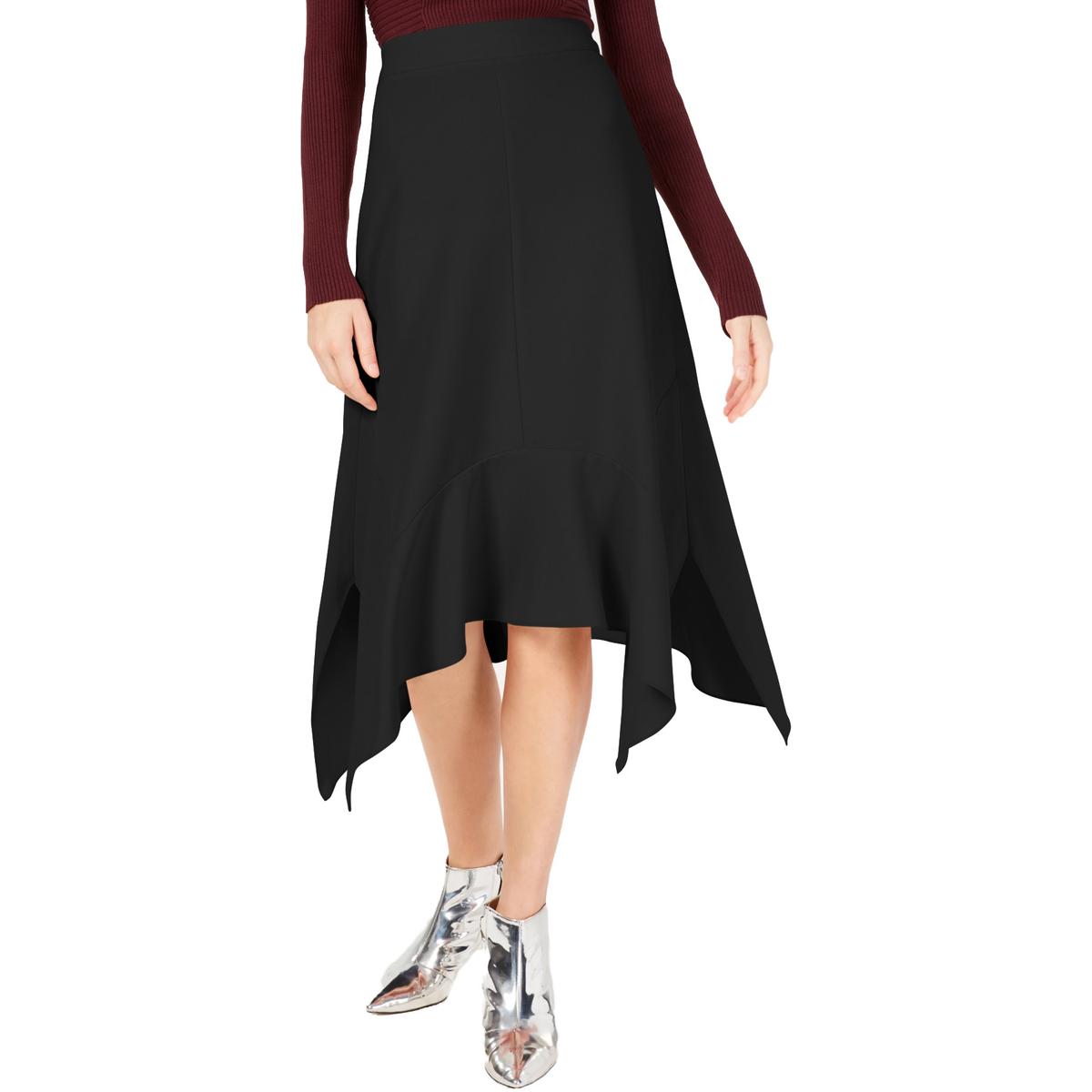 INC Womens Black Mid-Rise Asymmetric Ruffled Midi Skirt 12 BHFO 8790 | eBay
