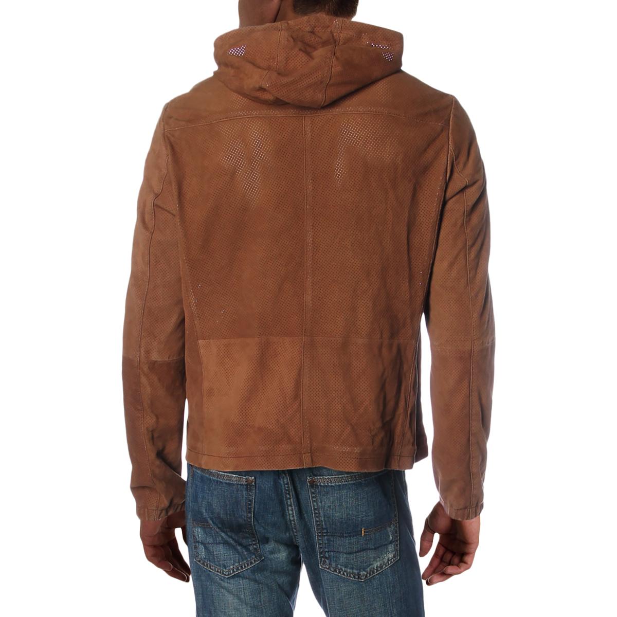 Michael Kors Mens Brown Spring Suede Hooded Leather Jacket Outerwear L ...