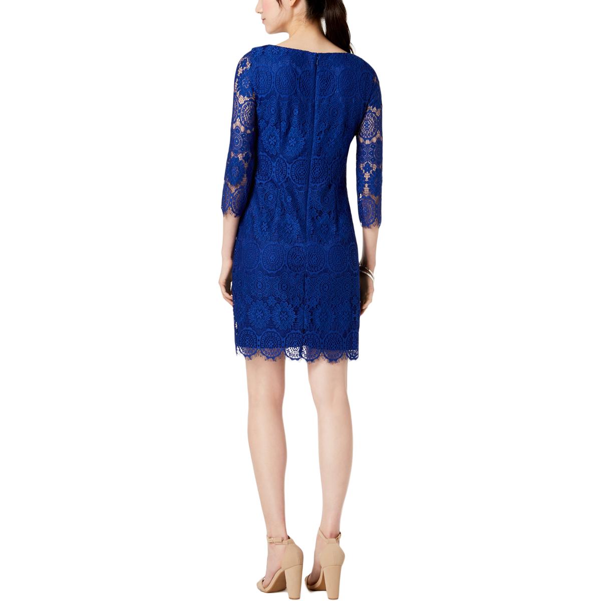 Jessica Howard Womens Blue Lace 3/4 Sleeves Sheath Dress Petites 12P