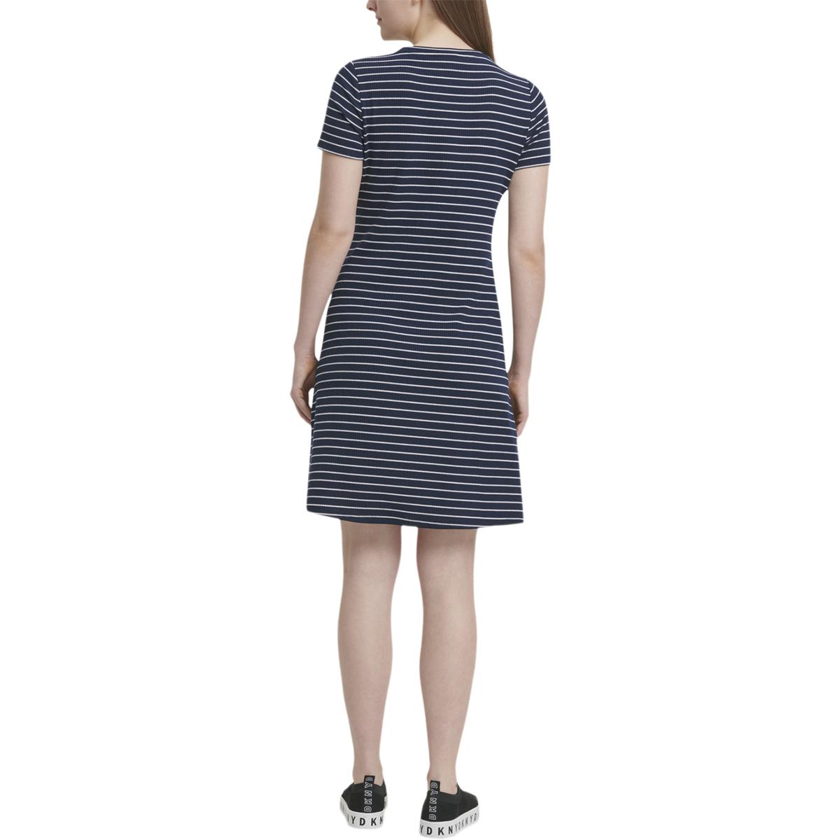 DKNY Womens Navy Knit Striped Casual TShirt Dress XL BHFO 3201 eBay