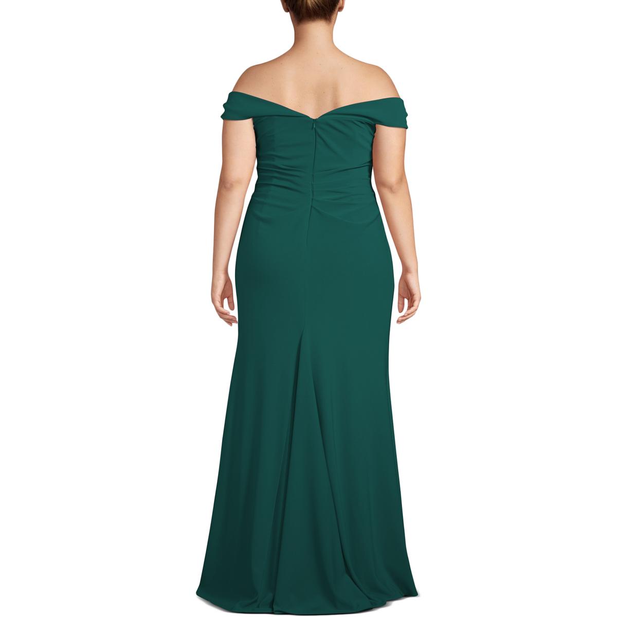 Xscape Womens Green Off-the-Shoulder Ruched Formal Dress Gown Plus 22W ...