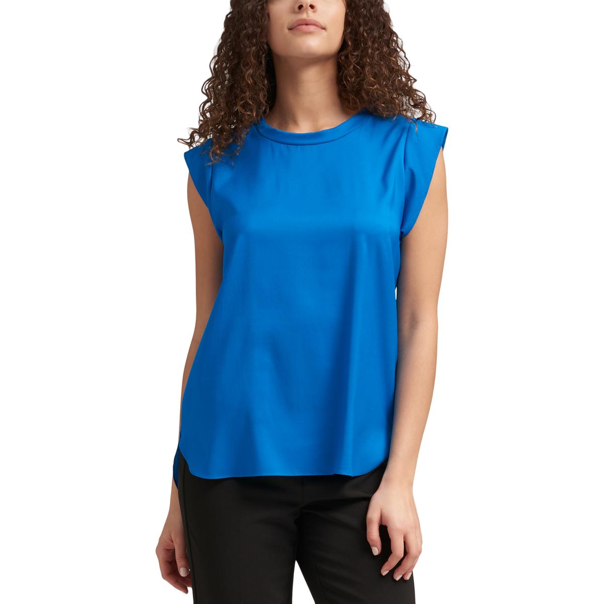 DKNY Womens Foundation Blue Crewneck Cap Sleeves Tee Top Shirt XL BHFO ...