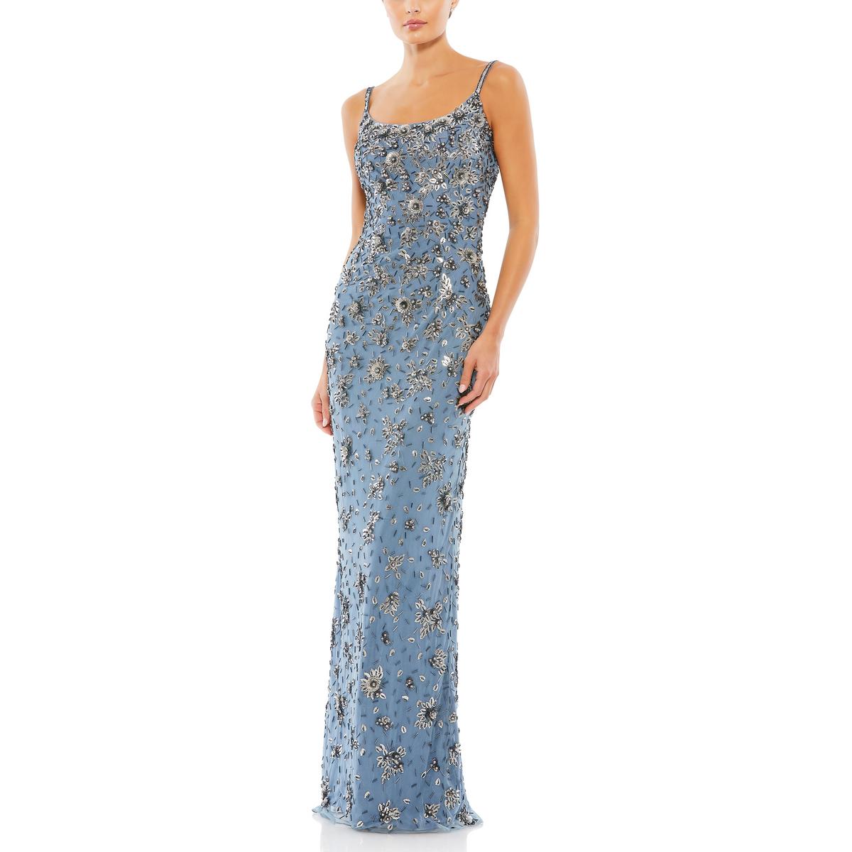 Pre-owned Mac Duggal Womens Embellished Formal Evening Dress Gown Bhfo 3895 In Slate Grey