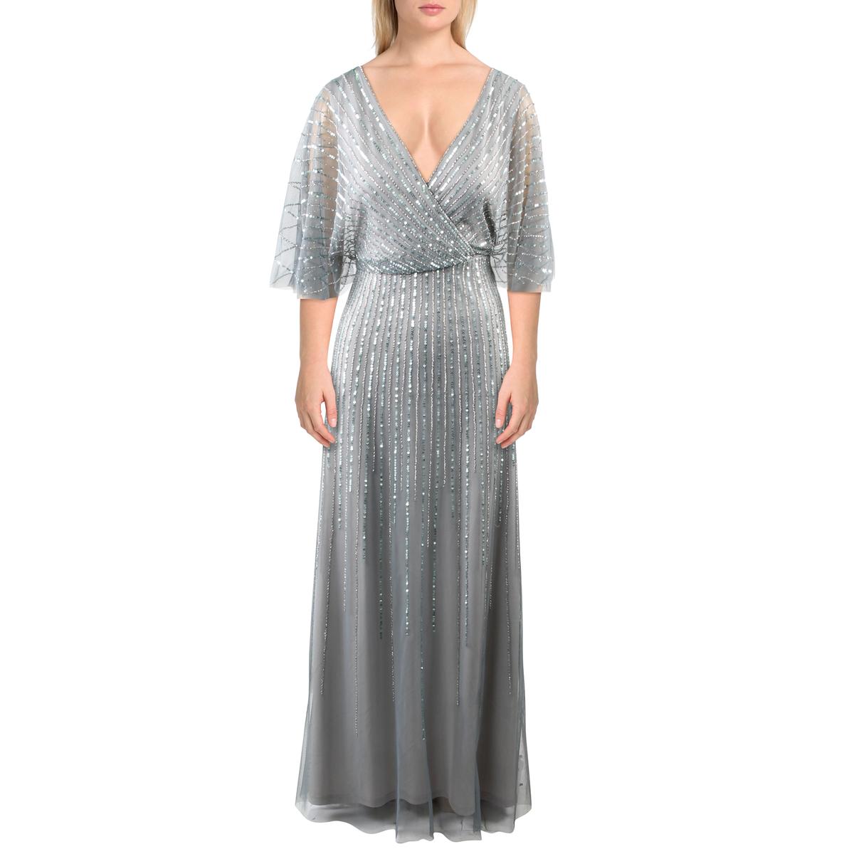Adrianna Papell Womens Gray Embellished Blouson Evening Dress Gown 6 ...