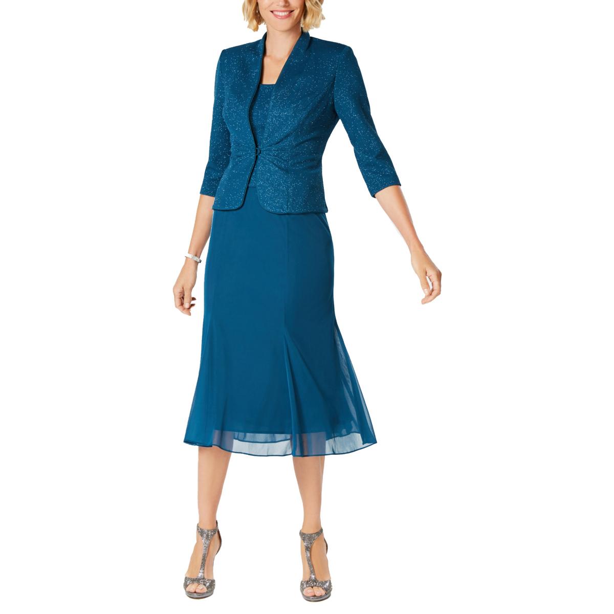 Alex Evenings Womens Blue Glitter Midi Dress With Jacket Plus 18 BHFO ...