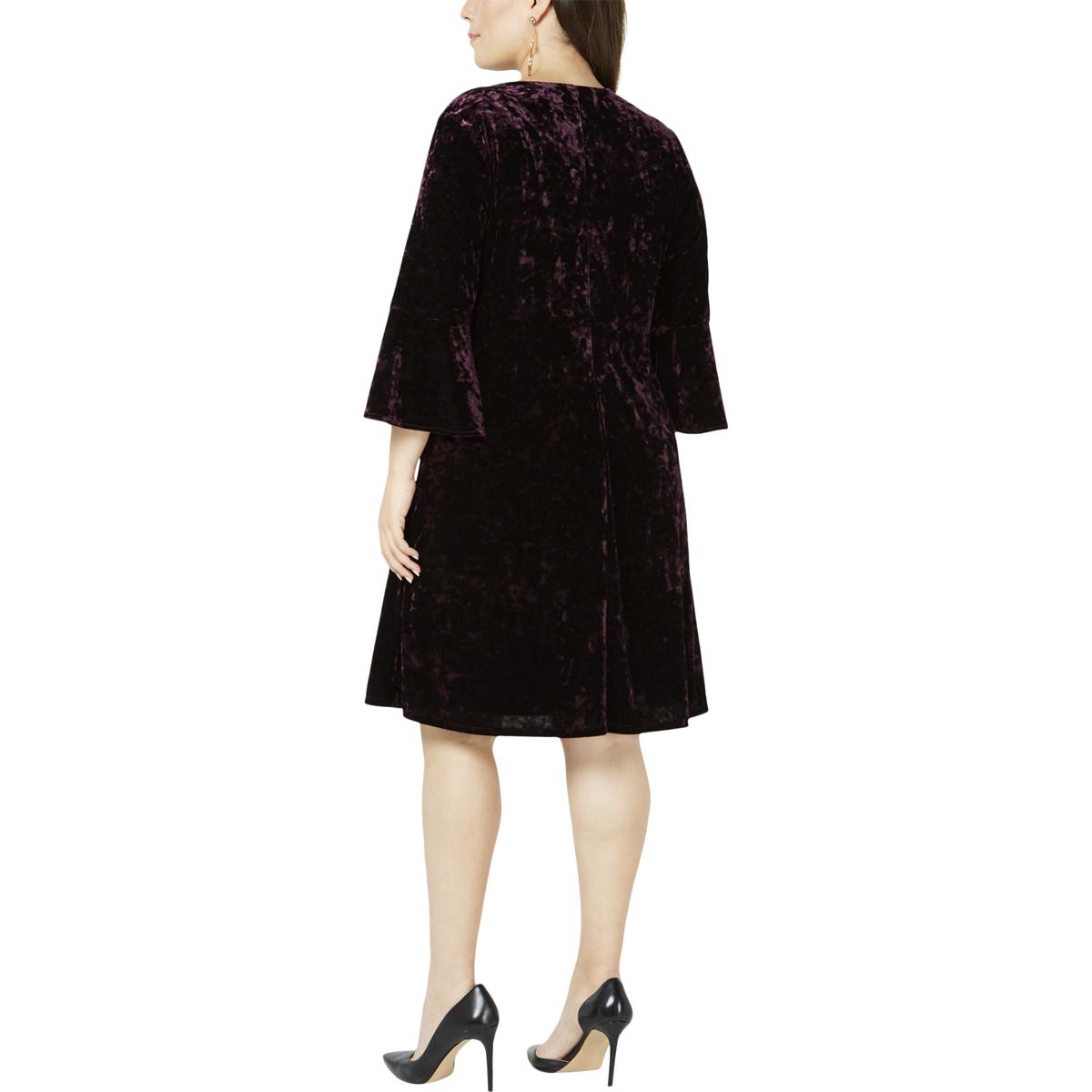 Jessica Howard Womens Purple V Neck Velvet Cocktail Dress Plus 24W BHFO