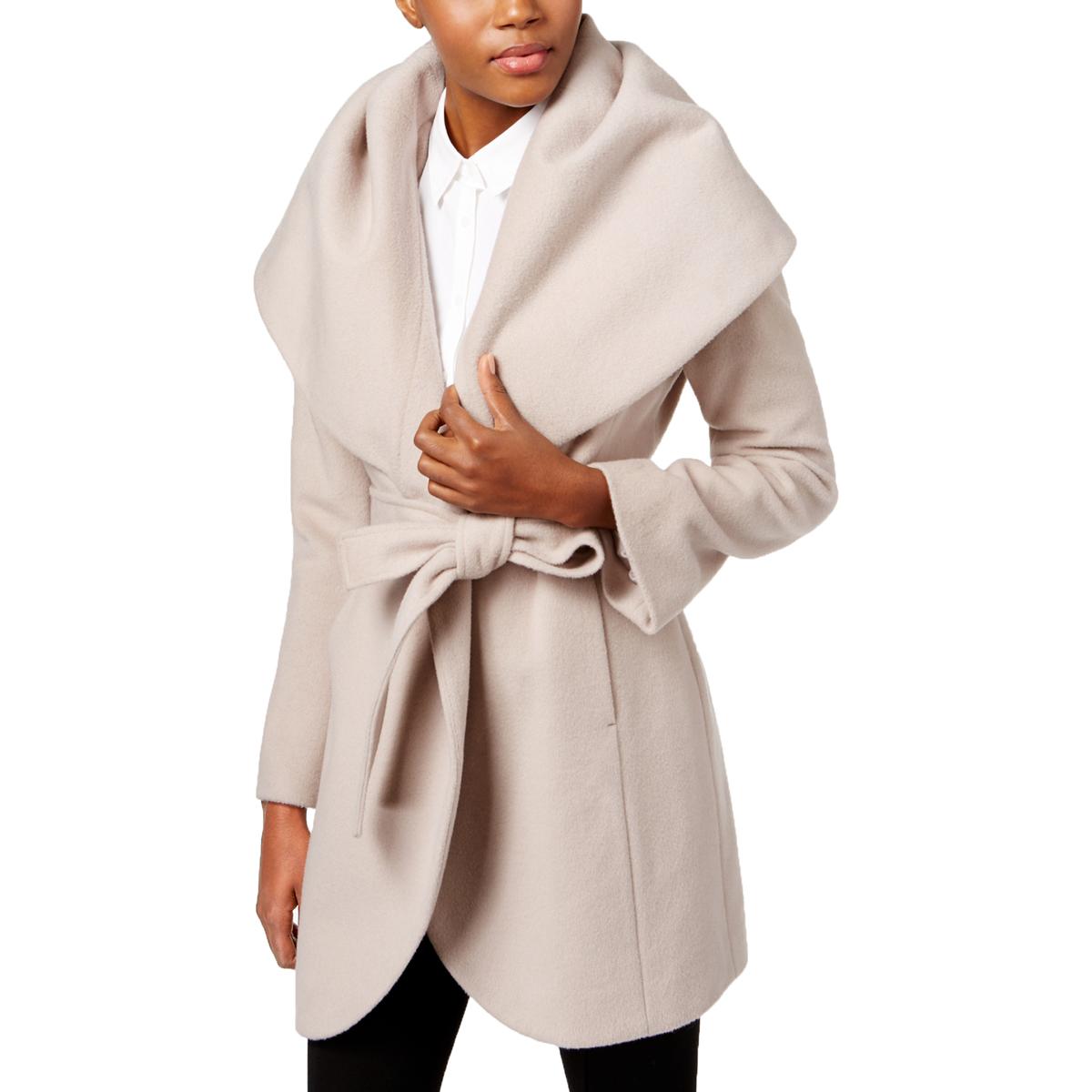 T Tahari Womens Marla Beige Winter Wool Blend Wrap Coat Outerwear XL ...