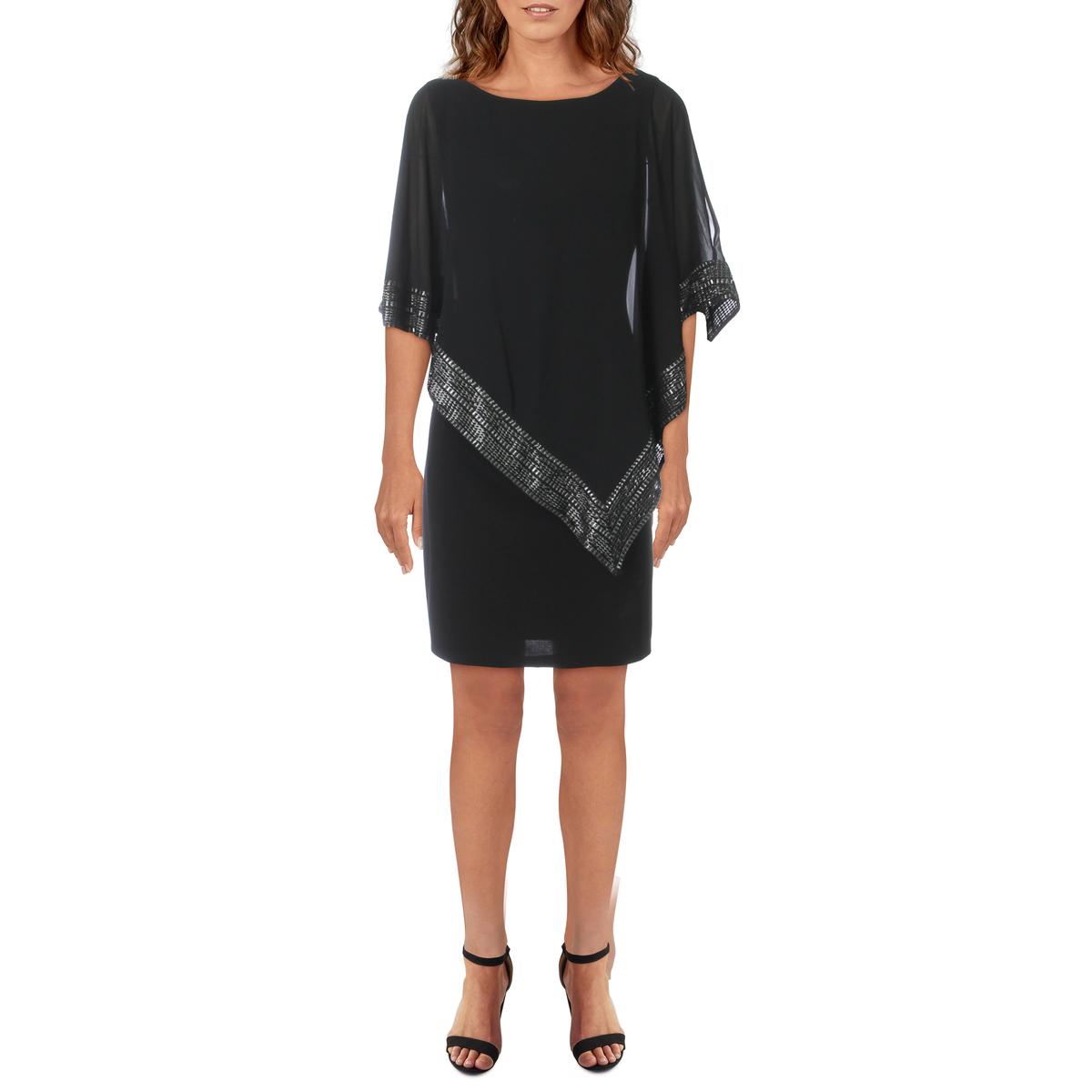 SL Fashions Womens Black Metallic-Trim Sheath Capelet Dress 10 BHFO 6487 | eBay