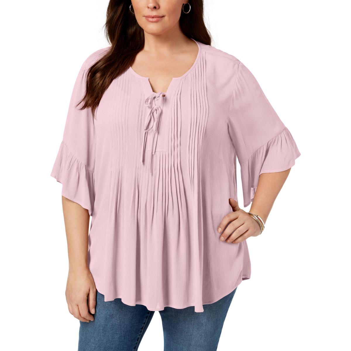 Style & Co. Womens Pink Boho Lace Up Blouse Peasant Top Shirt Plus 2X BHFO 0233 | eBay
